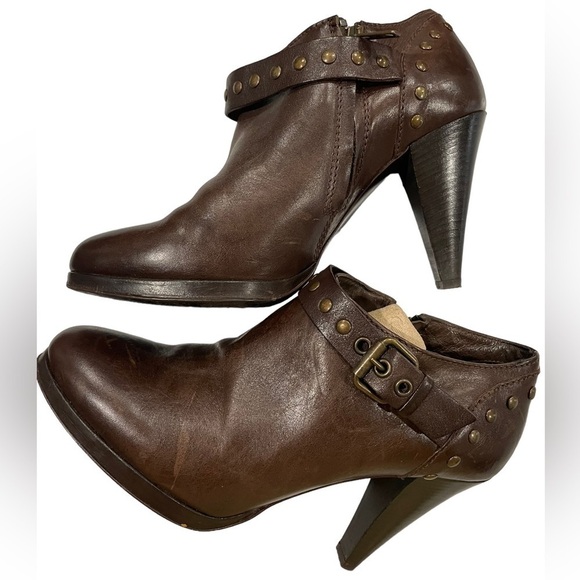 J. Crew Brown Leather Wooden Heeled Booties Size 8.5 Gorgeous EUC! - Picture 2 of 9